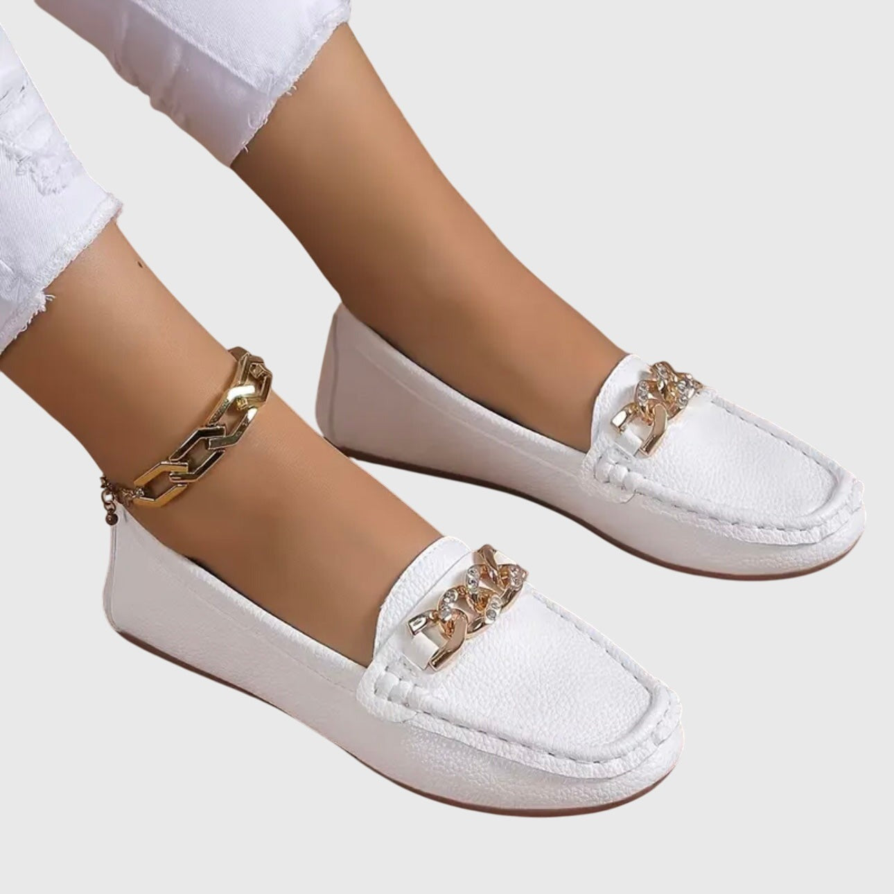 Women's Slip On Loafers with Chain Hardware Detail