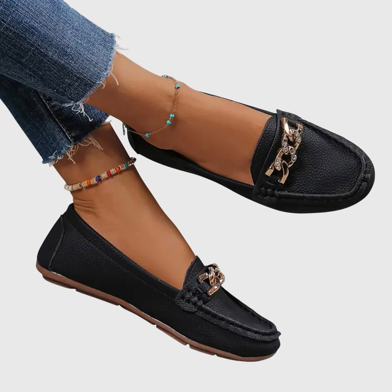 Women's Slip On Loafers with Chain Hardware Detail