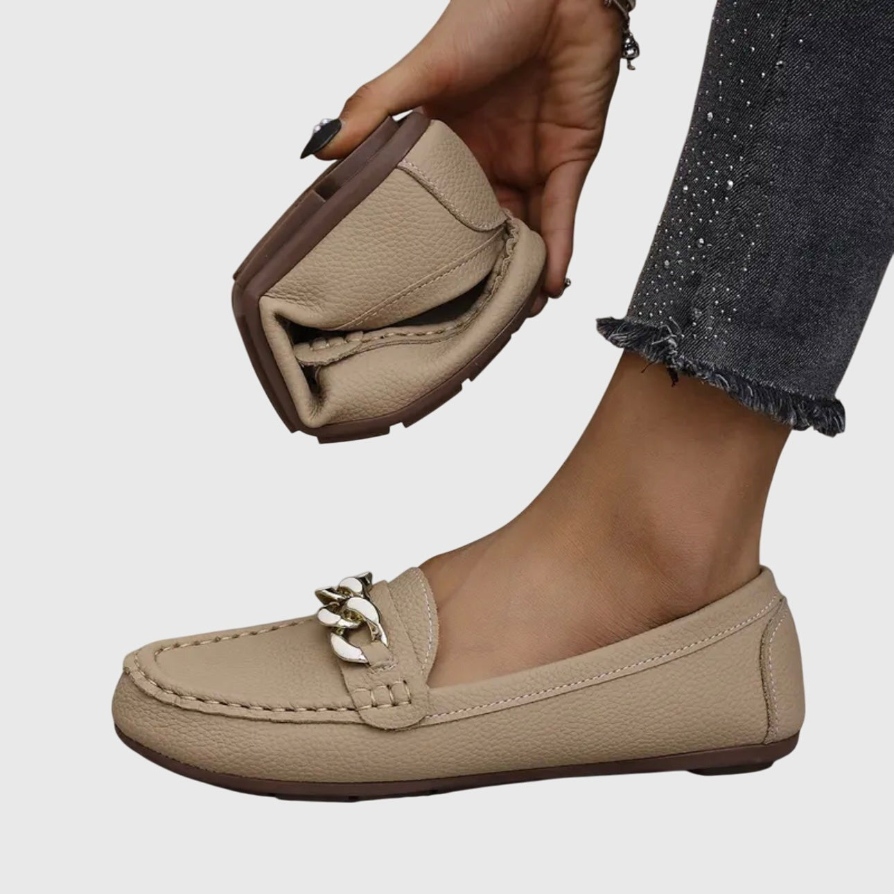 Women's Slip On Loafers with Chain Hardware Detail