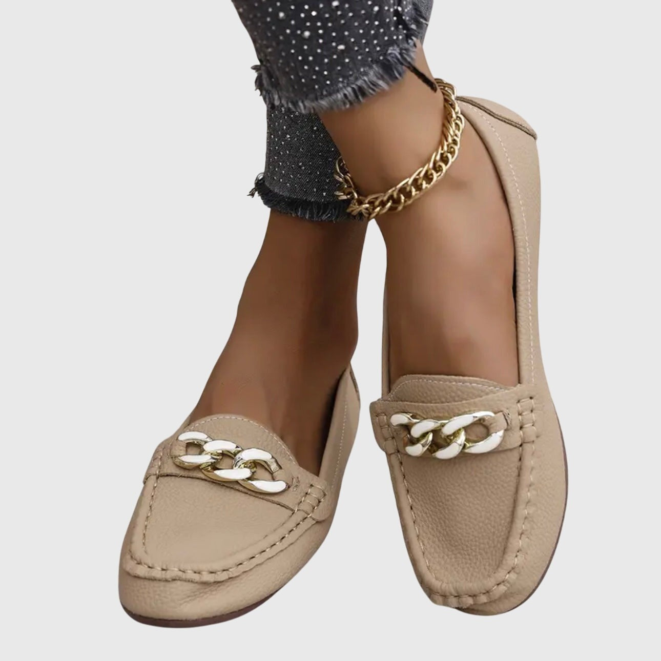 Women's Slip On Loafers with Chain Hardware Detail