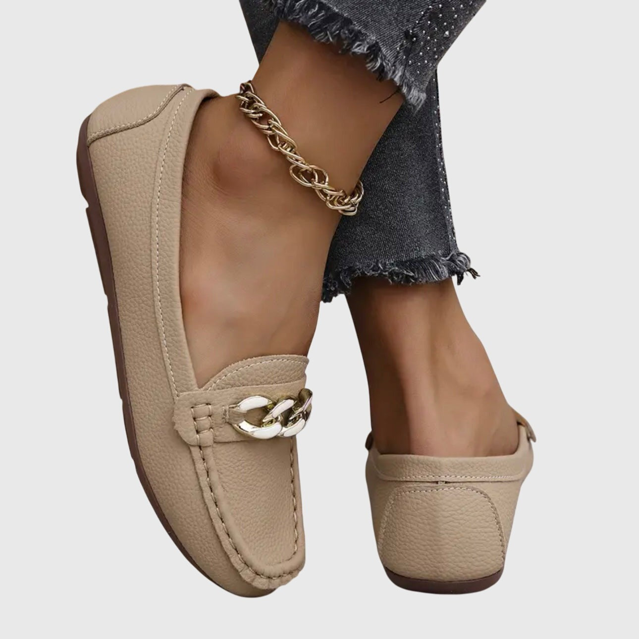 Women's Slip On Loafers with Chain Hardware Detail