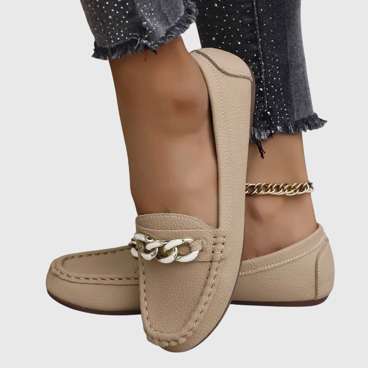 Women's Slip On Loafers with Chain Hardware Detail