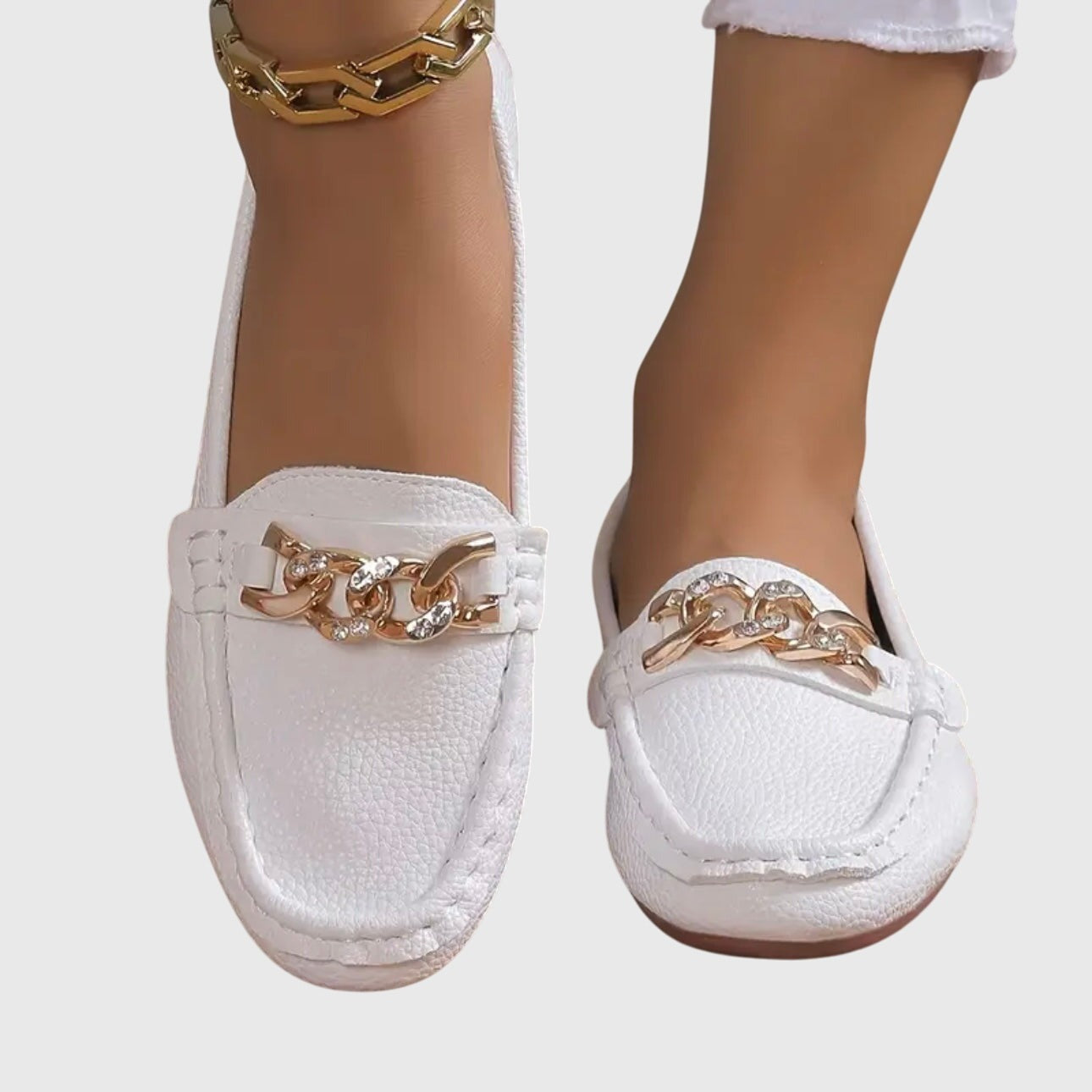 Women's Slip On Loafers with Chain Hardware Detail