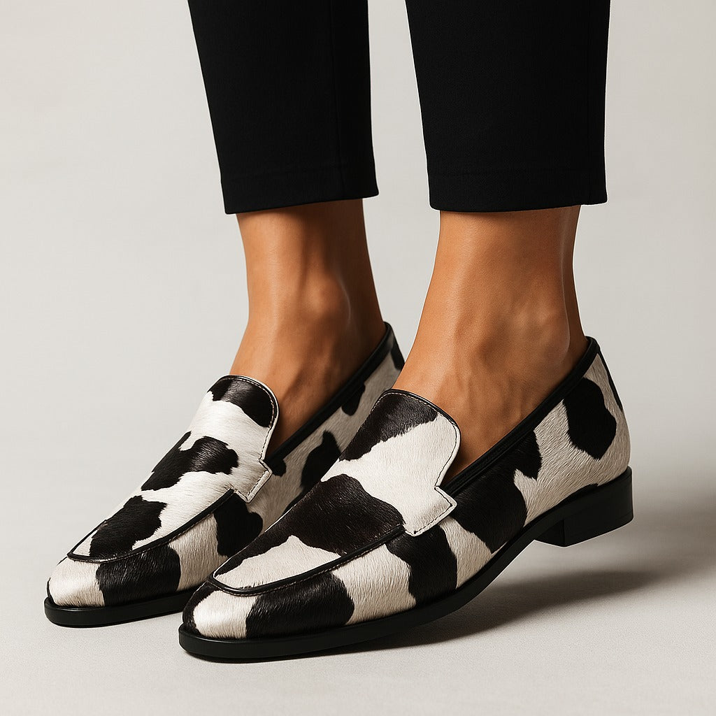 Women's Slip On Loafers with Cow Print Upper