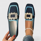 Women's Slip On Loafers with Embellished Square Buckle