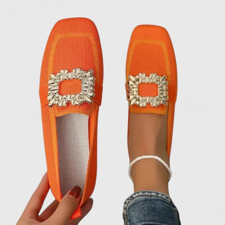 Women's Slip On Loafers with Embellished Square Buckle