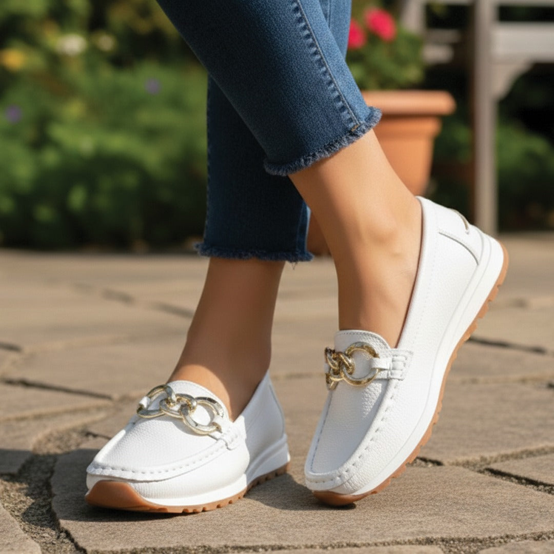 Women's Slip-On Loafers with Gold Chain Detail and Chunky Platform Sole