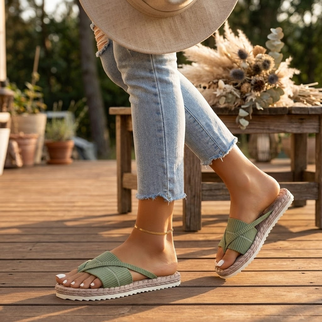 Women's Slip On Platform Sandals with Crossover Strap