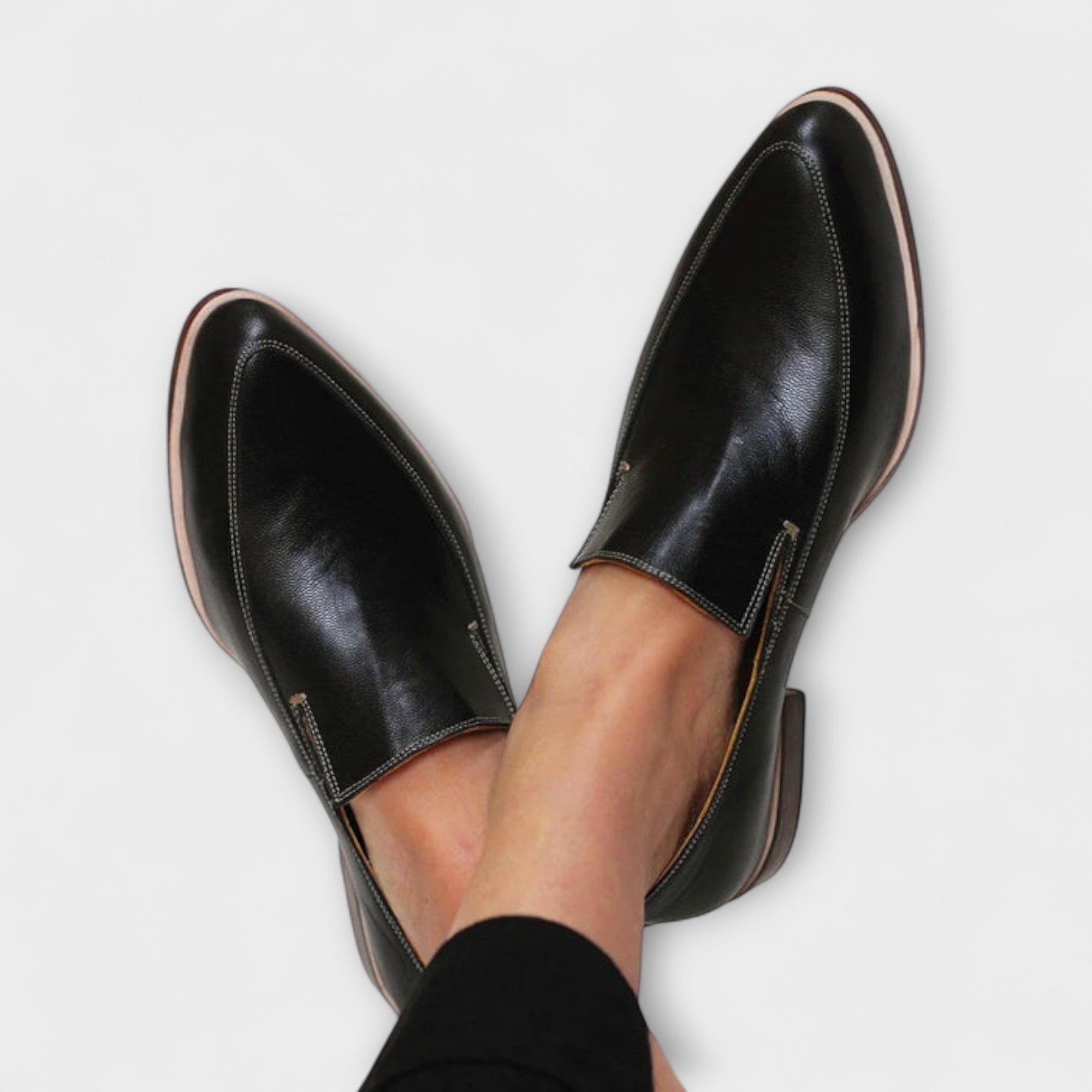 Women's Slip On Pointed Loafers with Contrast Sole