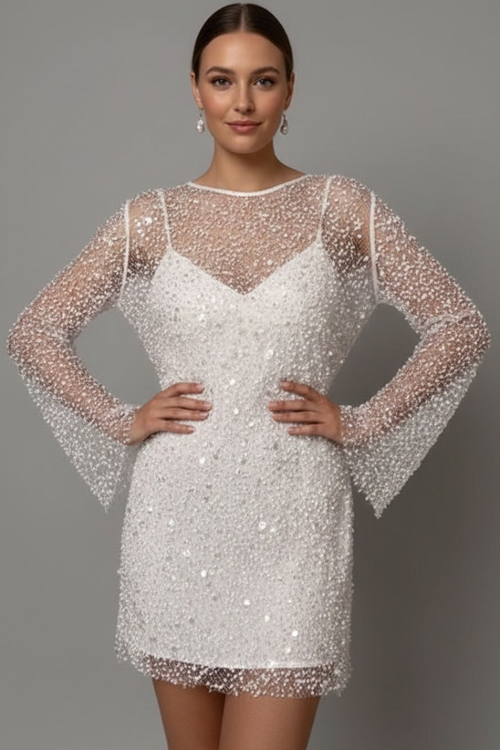 Women's Sparkly Party Mini Dress with Long Sleeve