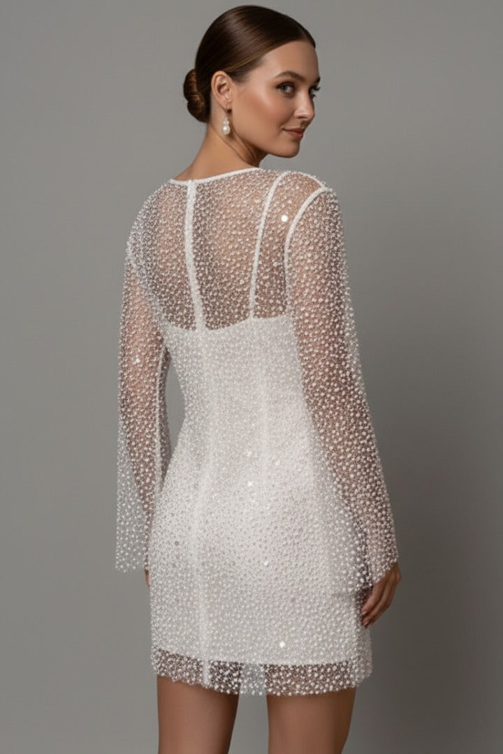 Women's Sparkly Party Mini Dress with Long Sleeve