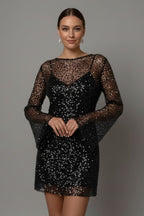 Women's Sparkly Party Mini Dress with Long Sleeve