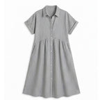 Women's Striped Shirt Midi Dress with Button Front and Pockets