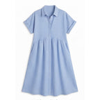Women's Striped Shirt Midi Dress with Button Front and Pockets