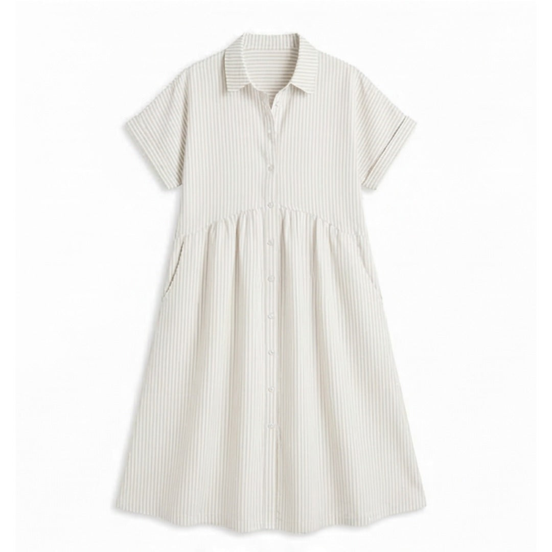 Women's Striped Shirt Midi Dress with Button Front and Pockets