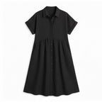 Women's Striped Shirt Midi Dress with Button Front and Pockets