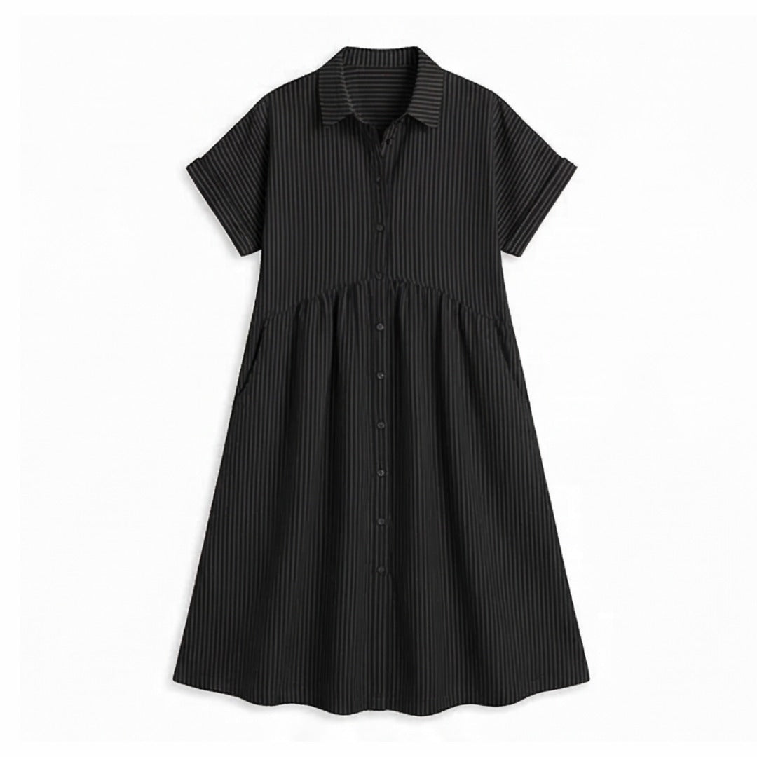 Women's Striped Shirt Midi Dress with Button Front and Pockets