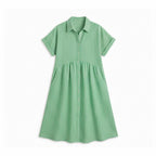 Women's Striped Shirt Midi Dress with Button Front and Pockets