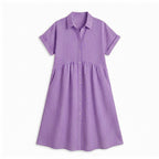 Women's Striped Shirt Midi Dress with Button Front and Pockets