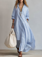 Women's Striped Summer Maxi Dress with Long Sleeves
