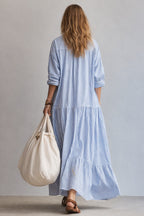 Women's Striped Summer Maxi Dress with Long Sleeves
