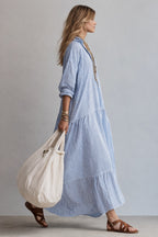 Women's Striped Summer Maxi Dress with Long Sleeves