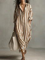 Women's Striped Summer Maxi Dress with V-Neck and Pockets