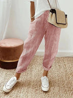 Women's Striped Summer Pants with Cuffed Hem