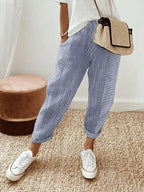 Women's Striped Summer Pants with Cuffed Hem