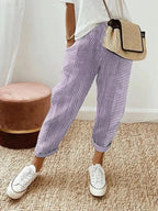 Women's Striped Summer Pants with Cuffed Hem