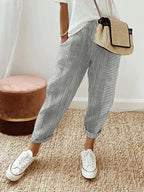 Women's Striped Summer Pants with Cuffed Hem