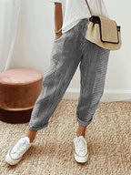 Women's Striped Summer Pants with Cuffed Hem