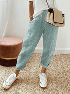 Women's Striped Summer Pants with Cuffed Hem