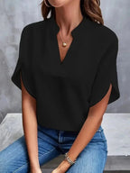 Women's Summer Blouse with V-Neck and Split Sleeves