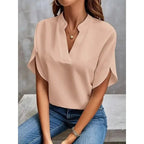 Women's Summer Blouse with V-Neck and Split Sleeves