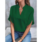 Women's Summer Blouse with V-Neck and Split Sleeves