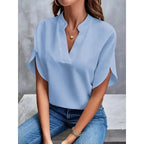 Women's Summer Blouse with V-Neck and Split Sleeves