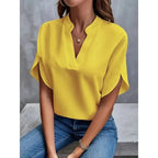 Women's Summer Blouse with V-Neck and Split Sleeves