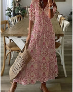Women's Summer Boho Maxi Dress with Tassel Tie Neckline