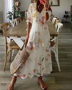 Women's Summer Boho Maxi Dress with Tassel Tie Neckline