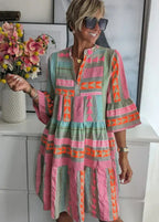 Women's Summer Boho Midi Dress with 3/4 Sleeves