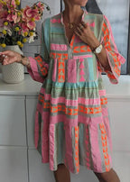 Women's Summer Boho Midi Dress with 3/4 Sleeves