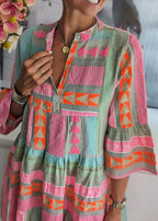 Women's Summer Boho Midi Dress with 3/4 Sleeves