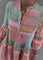 Women's Summer Boho Midi Dress with 3/4 Sleeves