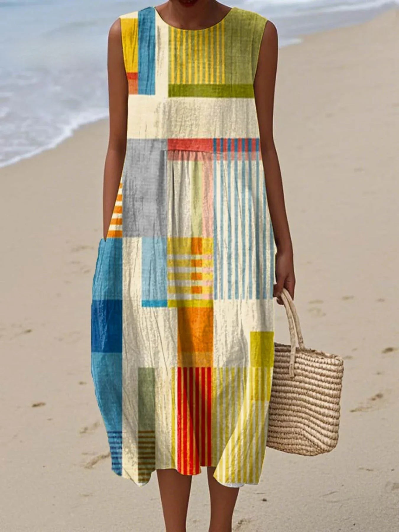 Women's Summer Boho Midi Dress with Pockets