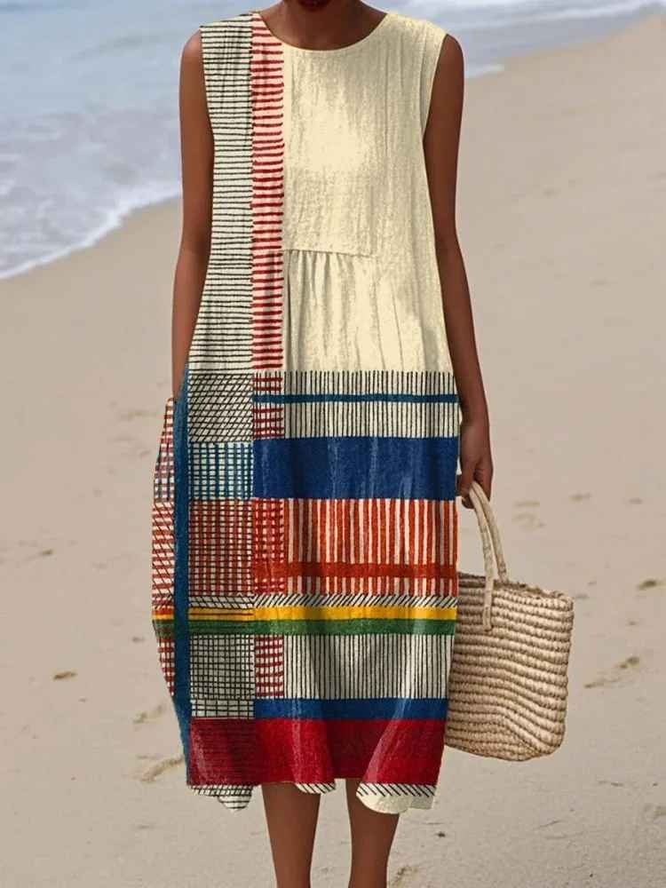 Women's Summer Boho Midi Dress with Pockets
