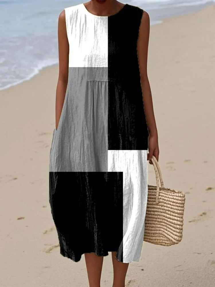 Women's Summer Boho Midi Dress with Pockets