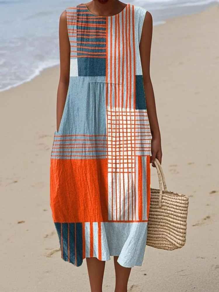 Women's Summer Boho Midi Dress with Pockets