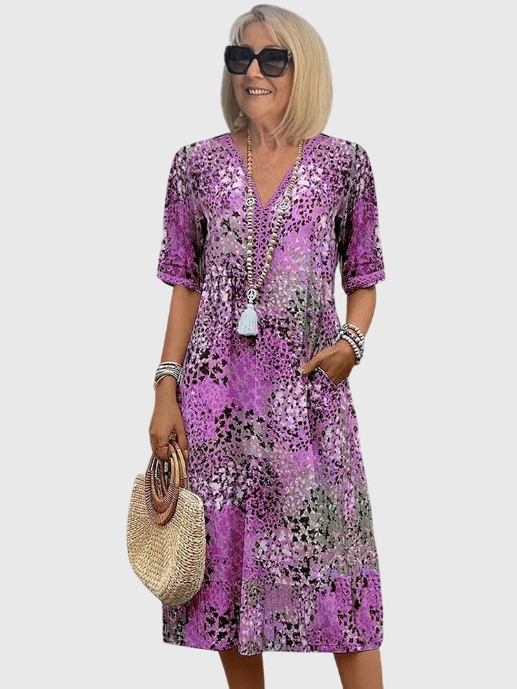Women's Summer Boho Midi Dress with V-Neck and Pockets