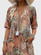 Women's Summer Boho Midi Dress with V-Neck and Pockets
